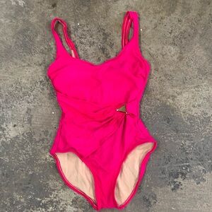80s VTG. The Slim Suit Slimming Womens 10 Swim Suit -Barbie Hot Pink Made in USA